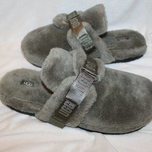 NEW UGG MEN'S FUR SLIP ON SLIPPERS GRAY‎ 14